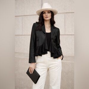 695 NWT Color Black Leather & Twill Jacket